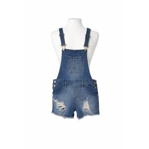 Refuge Denim Light Wash Blue Overall Shorts Shortalls Distressed Women's Size 2